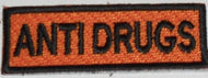 Anti Drugs sew on patch orange background. We shop to Tonga and Fiji. 